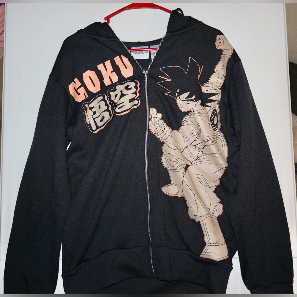 GOKU Dragon Ball Z Black Zip-Up Hoodie Mens Small Size S NWT Anime Fan Fighting